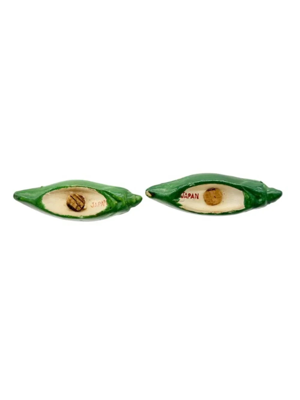 Vintage Pea Pod Salt and Pepper Shakers Hand Painted Ceramic Made In Japan 3”L
